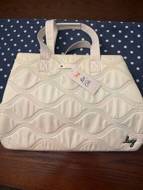 lug Quilted Cream Tote with Pastel Stitching